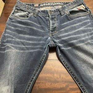 Affliction Men's Dark Blue Slim Jeans with Faded Whiskering